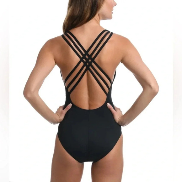 LA BLANCA Island Goddess One piece swimsuit triple straps black NEW size 18W - Picture 1 of 14